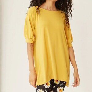 New Marallis Mustard Yellow High Low  Short Sleeve Tunic Top Size XXL bin 4J